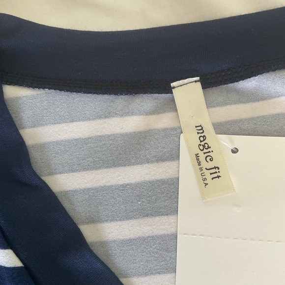 Burgundy Apparel - Navy Stripe V-Neck Short Sleeve Tunic Top - Picture 7 of 9